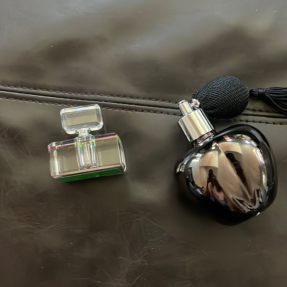 Black metallic perfume bottle atomizer AND mini faux crystal perfume bottle. NEW